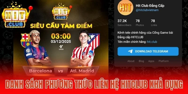 Danh sách phương thức liên hệ Hitclub khả dụng