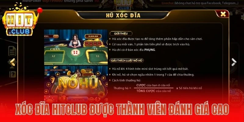 Xóc đĩa Hitclub được thành viên đánh giá cao